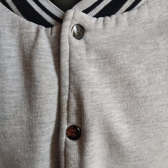 Vintage 90's Large Varsity Jacket Snap Closure Striped Collar OG Heather Gray - Picture 2 of 8